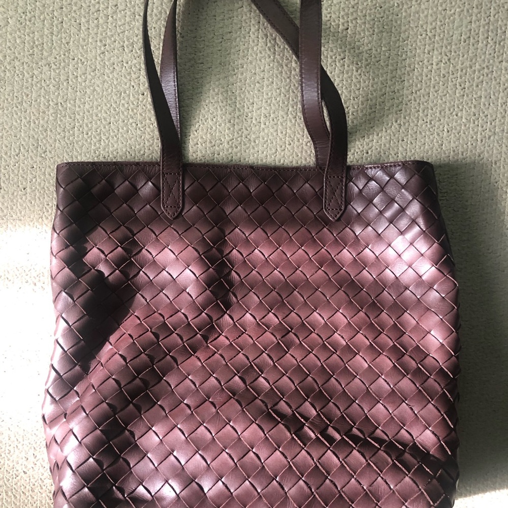 Madewell leather Woven Tote Bag rum raisin